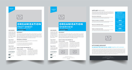 Nonprofit Organization Fact Sheet layout design template with 3 style design concept  