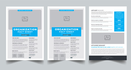 Nonprofit Organization Fact Sheet layout design template with 3 style design concept  