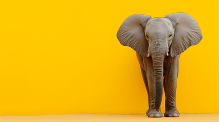 A cute elephant stands on a simple background.