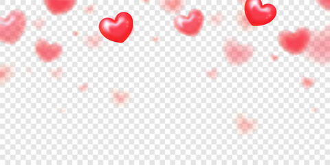 Hearts on transparent background. Flying hearts for banner design, postcards, promotional materials and more. Vector illustration