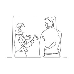 One continuous line drawing of someone presenting in front of an audience vector illustration. Suitable design concept for businessman or business woman presentation their business with linear style.