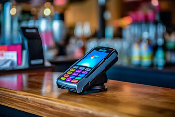 A terminal for contactless payment using a smartphone using NFC technology. Modern technology and ease of use