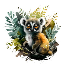 Watercolor baby lemur