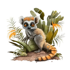 Watercolor baby lemur - obrazy, fototapety, plakaty