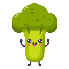 Groovy cartoon funny broccoli. Happy cute vegetable character with plant with smiling face, graphic elements isolated collection. Vector food illustration.