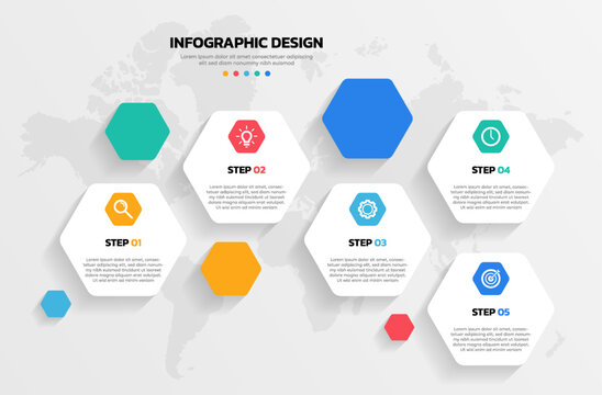 Modern hexagon shape infographic vector with 5 step icons