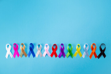 World cancer day February 4. Colorful awareness ribbons Healthcare and medical concept