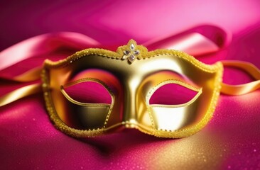Golden Bright Carnival Eye Mask on Bright Pink Background