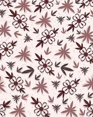Fototapeta na wymiar Cute hand drawn colorful artistic flowers print. Modern botanical pattern. Fashionable template for design. Cartoon style. Abstract hand drawn flower art seamless pattern illustration.