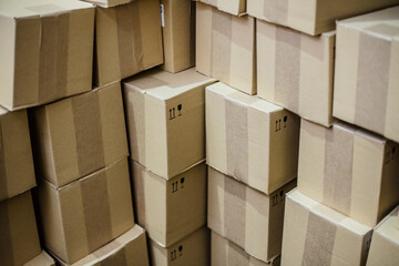 a row of boxes in the warehouse