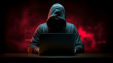 hacker in front of his computer committing cybercrimes - concept of hacking, cybersecurity and cybercrime