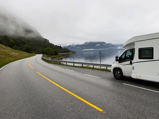 Foto op Aluminium Motorhome camper in Bergen to Alesund road, south Norway. Europe © Alberto Gonzalez 