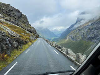 Naklejka premium Motorhome camper in autumn in Trollstigen road in Norway, Europe