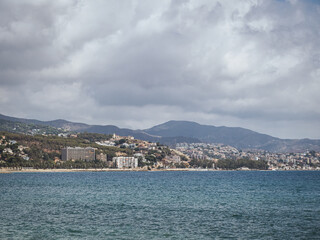 Fototapeta na wymiar Malaga beach coastline on the Costa del Sol, Playas del Palo, Pedregalejo neighborhood