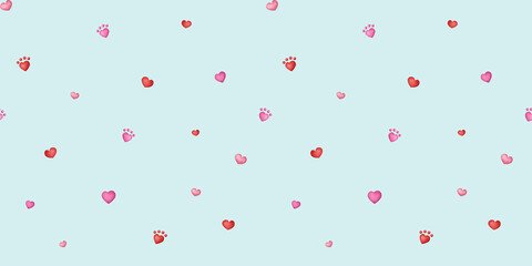 Seamless pattern. Cute hearts on the light blue background