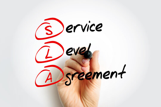 SLA Service Level Agreement - commitment between a service provider and a client, acronym text with marker