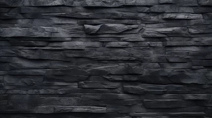 Foto op Plexiglas black stone texture pattern, abstract black stone pattern brick wall background. Black stone wall © roh