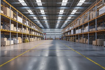 Interior of warehouse. Inside view of a large distribution warehouse. 