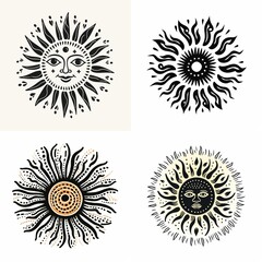 Illustration of the sun sketch with four unique patterns