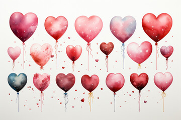 Valentine elements collection, watercolor, Perfect for nursery art on white background. 