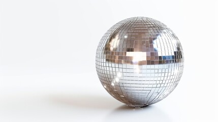 Close-Up Of Shiny Disco Ball. Mirror ball on white background
