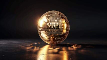 Close-Up Of Shiny Disco Ball. Mirror ball on dark background
