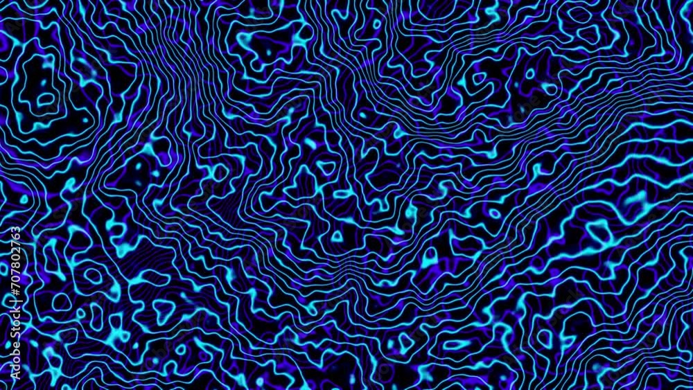 Aufkleber Distorted blue lines abstract background on dark blue background. 4k loop