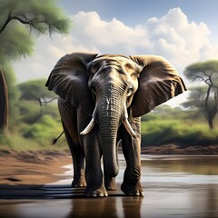 Fototapeta na wymiar Illustration of a giant African elephant in a forest