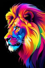 Psychedelic Lion: A Vibrant and Bold Cartoon-style Illustration