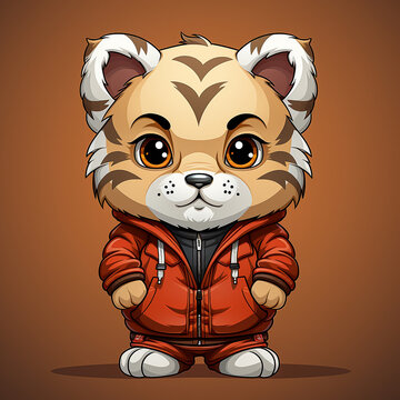 cute tiger clip art who wearing red jersey 