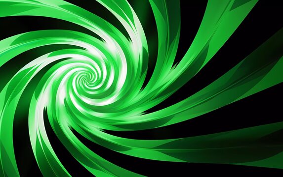 Spiral abstract illusion graphic design art with geometric shapes of green and white neon lines. generative ai
