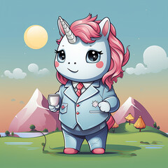 cute unicorn clip art who wearing golf suit
