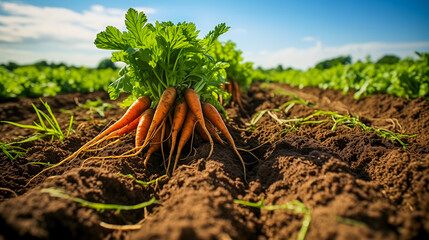Une botte de carottes dans un champ. - obrazy, fototapety, plakaty