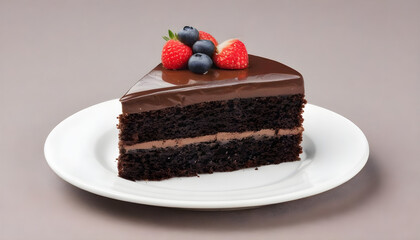 Chocolate cake on plate isolated