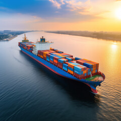 A large cargo ship and a container ship docked at the bustling port, symbolizing the maritime industry's role in global trade and transportation