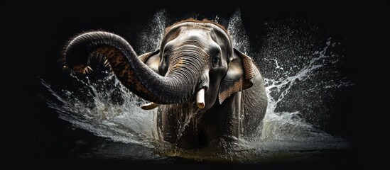 elephant soaking in water black background