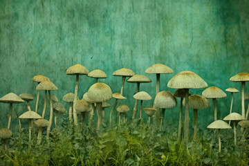 Mushroom Magic: A Macro Closeup of Beautiful Brown Fungi in a Green Forest