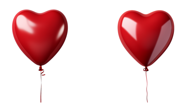 Red Heart Balloon set for party, birthday and celebration Valentines day. Isolated on transparent background.