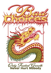 hand drawn dragon illustration with grunge slogan t shirt print design