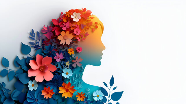 Flowers composition. flowers on Isolated background. Valentines day, mothers day, women's day concept. Women's history month celebration background generative ai with colorful pastel flowers in girl,
