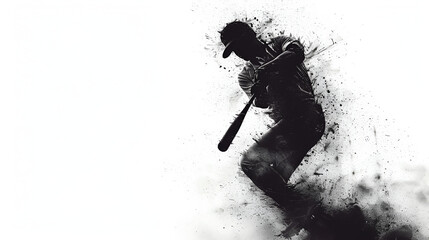 International Games And Sports Day, Abstract Silhouette Of A Baseball Player On White Background From Particles, Dust, Smoke, steam. Baseball Player Jumping And Performs Slam Dunk. Generative Ai