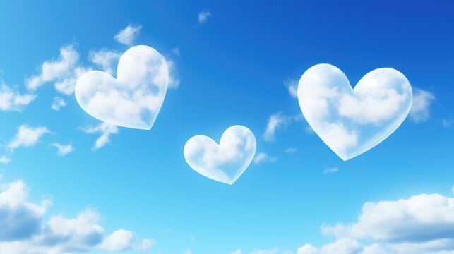 couple white heart shaped clouds on blue sky