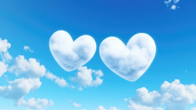 couple white heart shaped clouds on blue sky