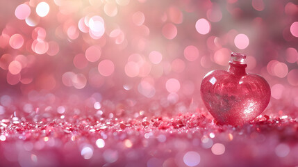pink and shiny heart, bokeh and glitter background ,valentine's day concept