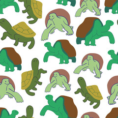 seamless pattern with turtle in vector. wild animal in flat style. Template for design, print, background, packaging, book, wrapping paper, fabric.