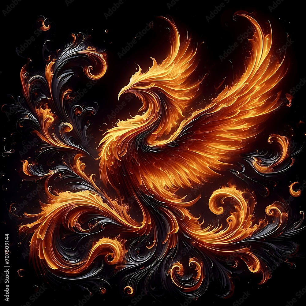 Wall mural a phoenix formed from fire, the incarnation of fire, on a black background