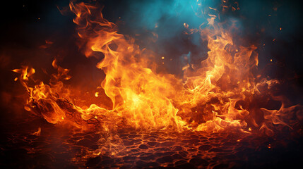 Inferno Illumination: Burning Fire on a Black Background