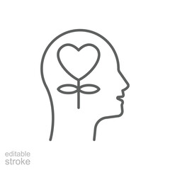 Mental health icon. Simple outline style. Positive mind wellbeing, brain, emotion, mental health development and care concept. Thin line symbol. Vector illustration isolated. Editable stroke.