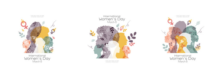 Women's Day card set. Modern color design.	