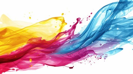 Abstract colored streams of water and smoke on white background